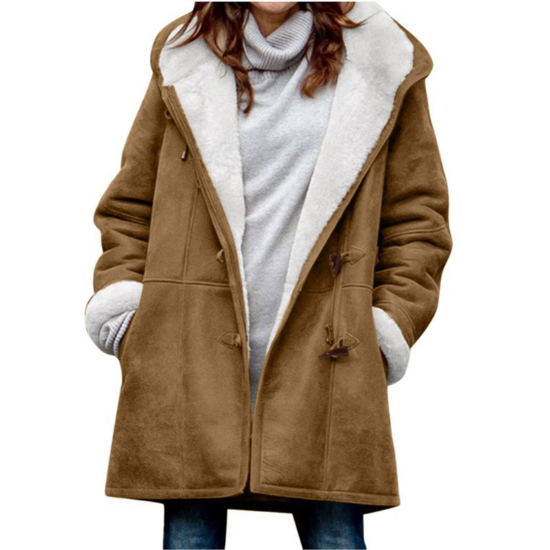 Winter Jackets For Women Sherpa Lined Jacket Women Duffle Toggle Coat Hooded Fleece Jacket - Image 6